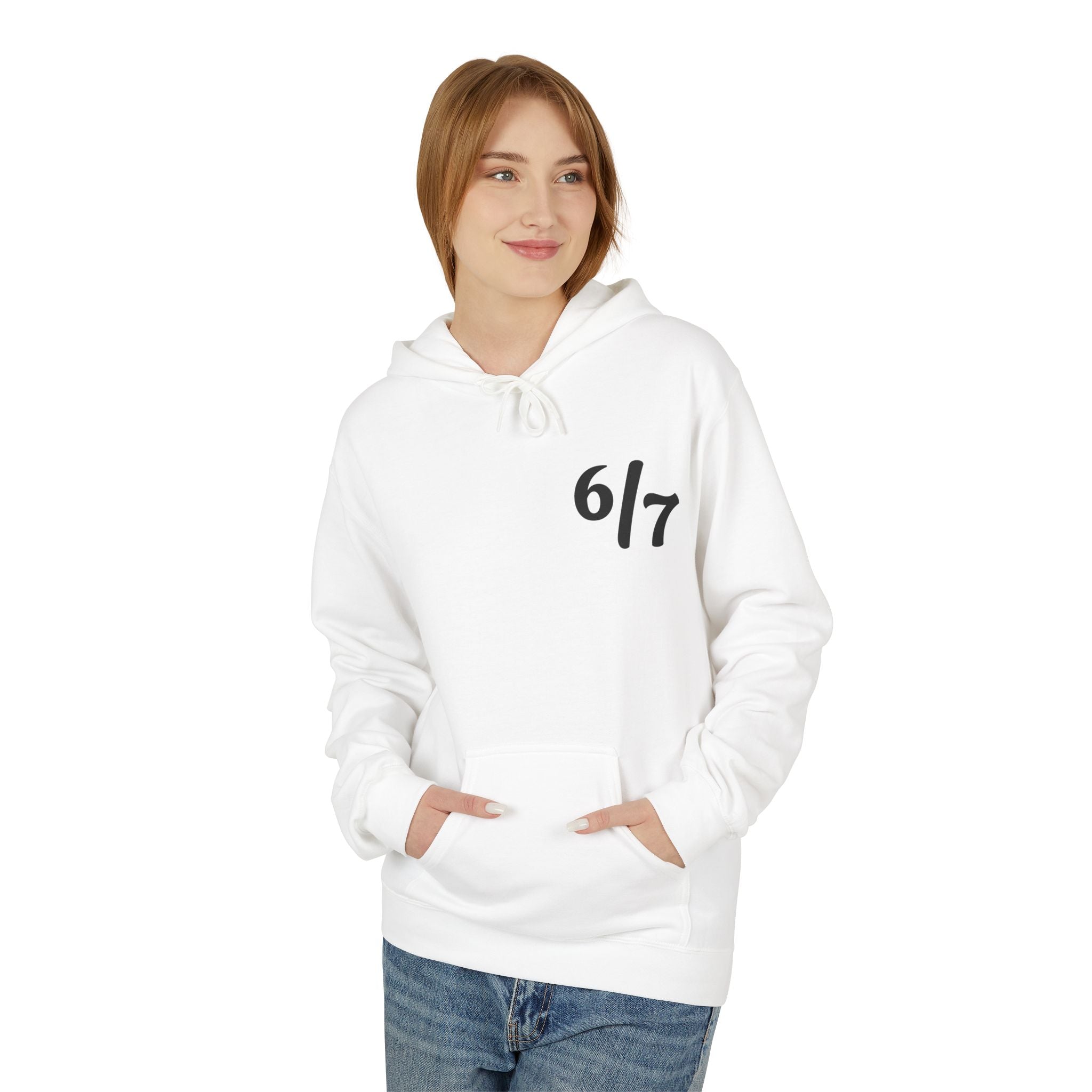 SIX SEVEN Hoodie - "6/7" Minimal Logo Hoodie with Open Hands "SIX SEVEN" Back Design