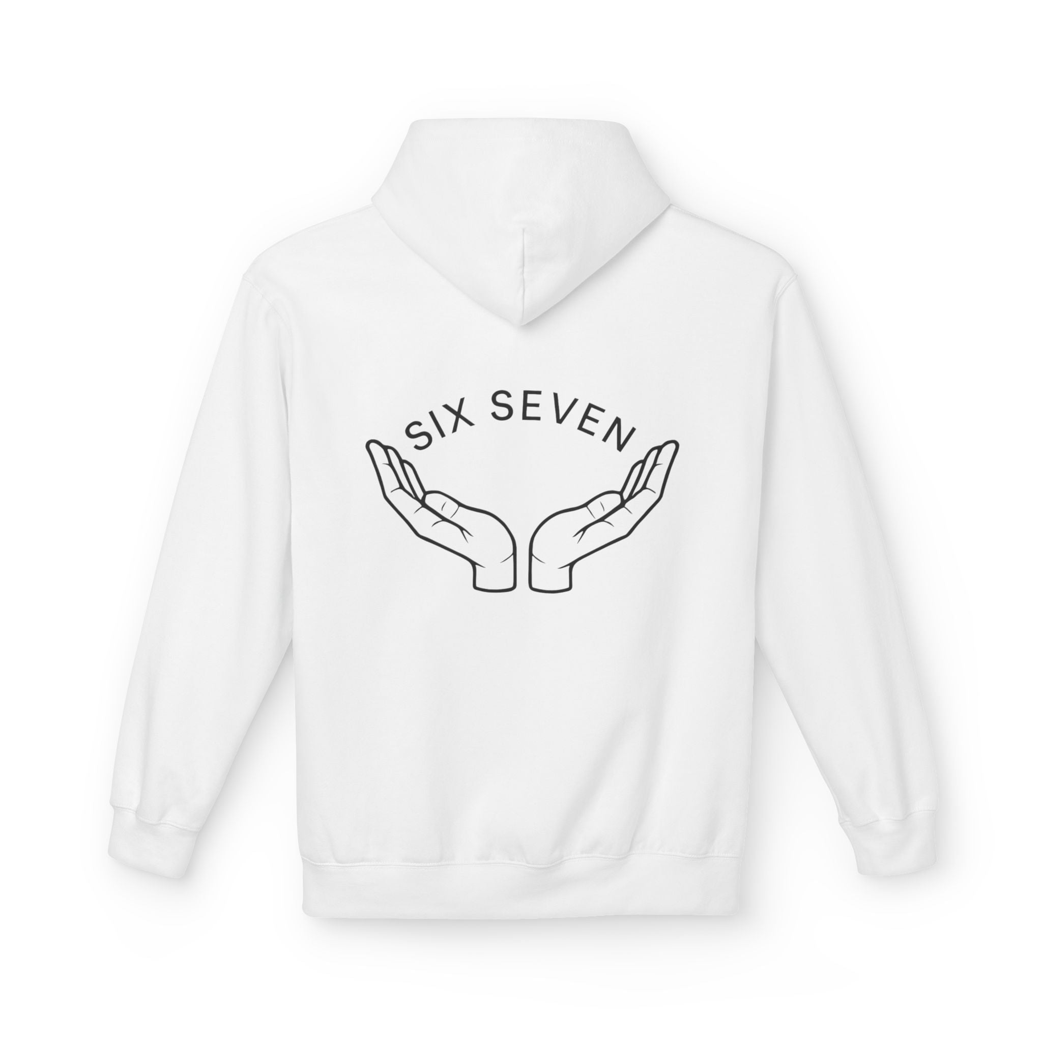 SIX SEVEN Hoodie - "6/7" Minimal Logo Hoodie with Open Hands "SIX SEVEN" Back Design