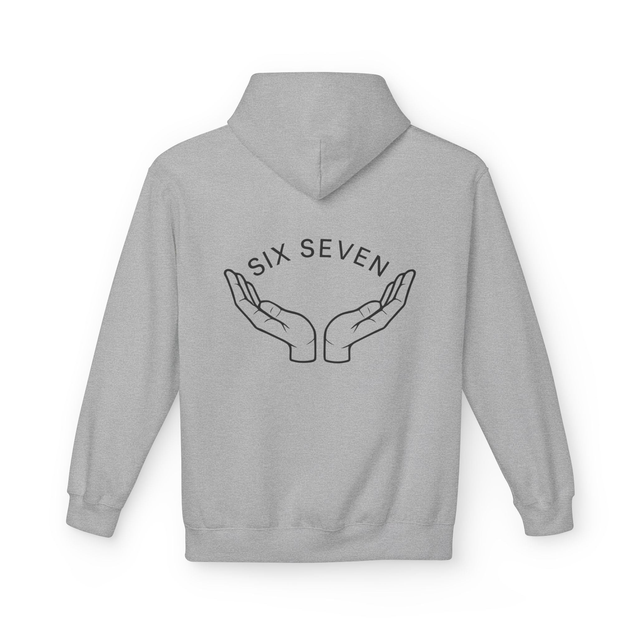 SIX SEVEN Hoodie - "6/7" Minimal Logo Hoodie with Open Hands "SIX SEVEN" Back Design